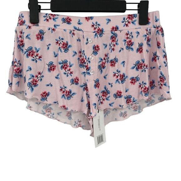 Revolve Plush Floral Micro Waffle Knit 2 Piece Pajama Set Women Medium Pink - Picture 6 of 10